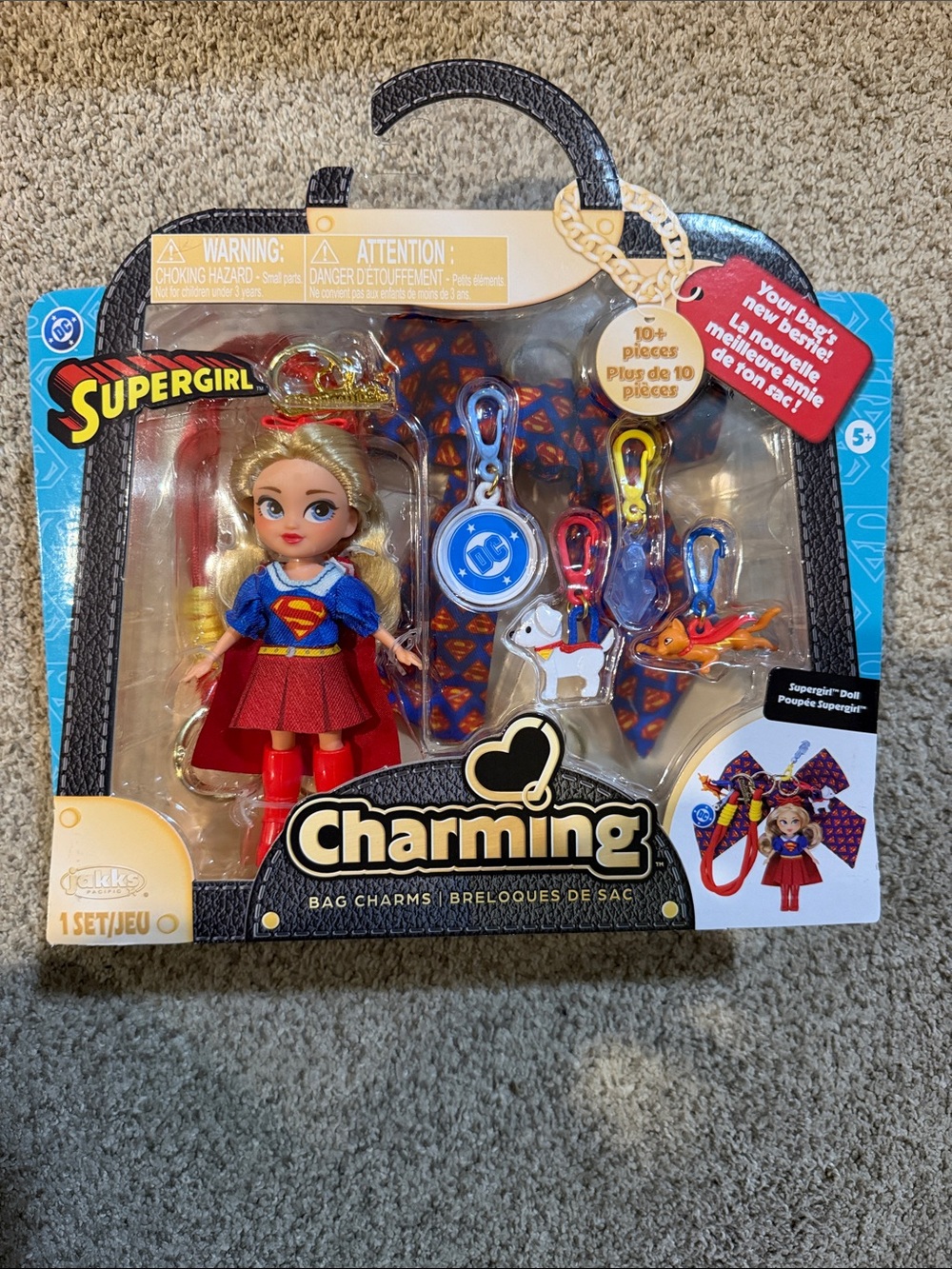 Supergirl Charming Bag Charms Set - Red & Blue Doll and Charms